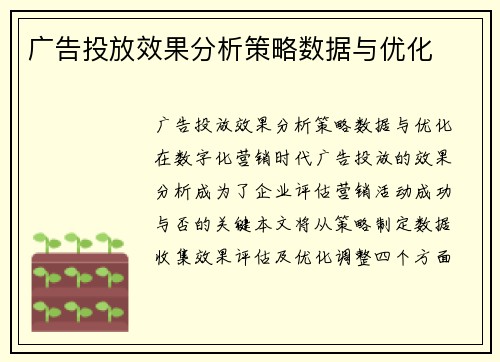 广告投放效果分析策略数据与优化